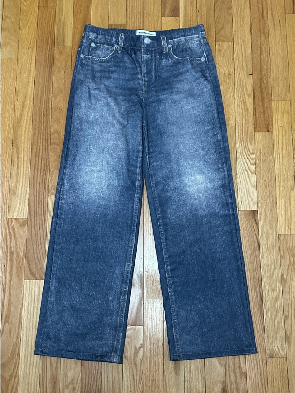 High-Rise Wide-Leg Jeans in Washed Blue Printed Jean pattern